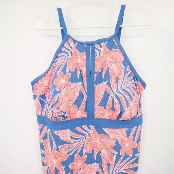 NWOT Lands End Blue Orange Floral Pattern Swim Tankini Top Size 16 - Picture 2 of 8